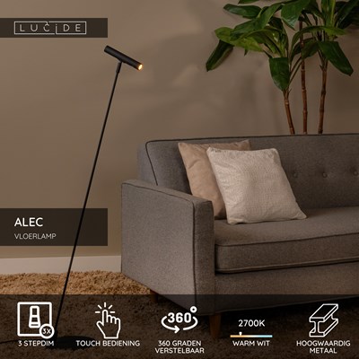 Lucide ALEC - Vloerlamp - LED 3 StepDim - G9 - 1x3W 2700K - Inclusief omwisselbare ringen - Zwart